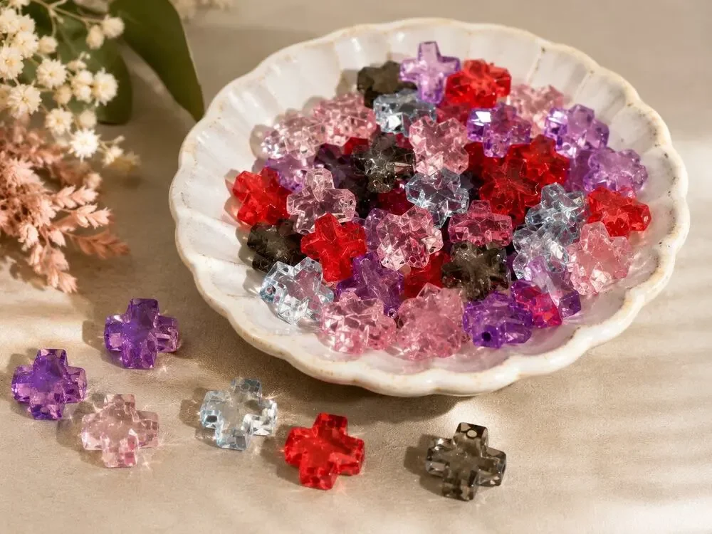 Lot of Clear Multicolor Acrylic Cross Beads Jewelry Making Charms Craft Supplies